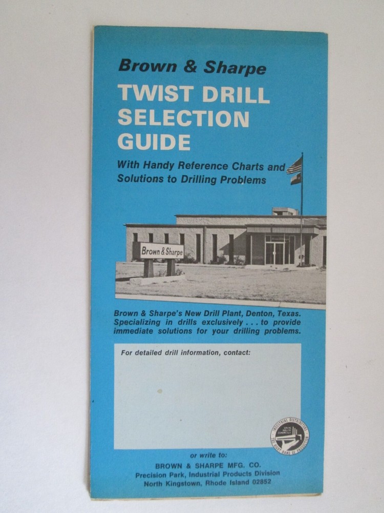 Twist Drill Selection Guide Brown And Sharp Foldout Vintage Good Reference Chart