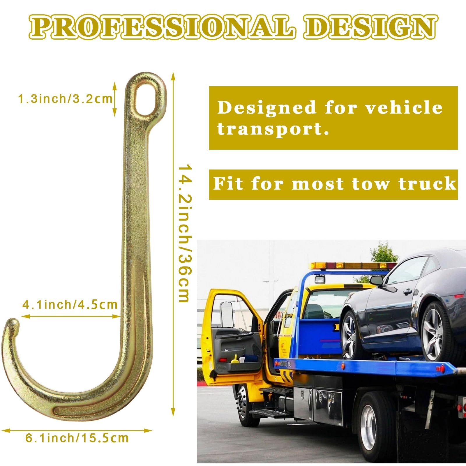 JMIATRY 2 Packs 15 inches J Hooks Towing G70 Steel Heavy Duty Towing J Hook Y...