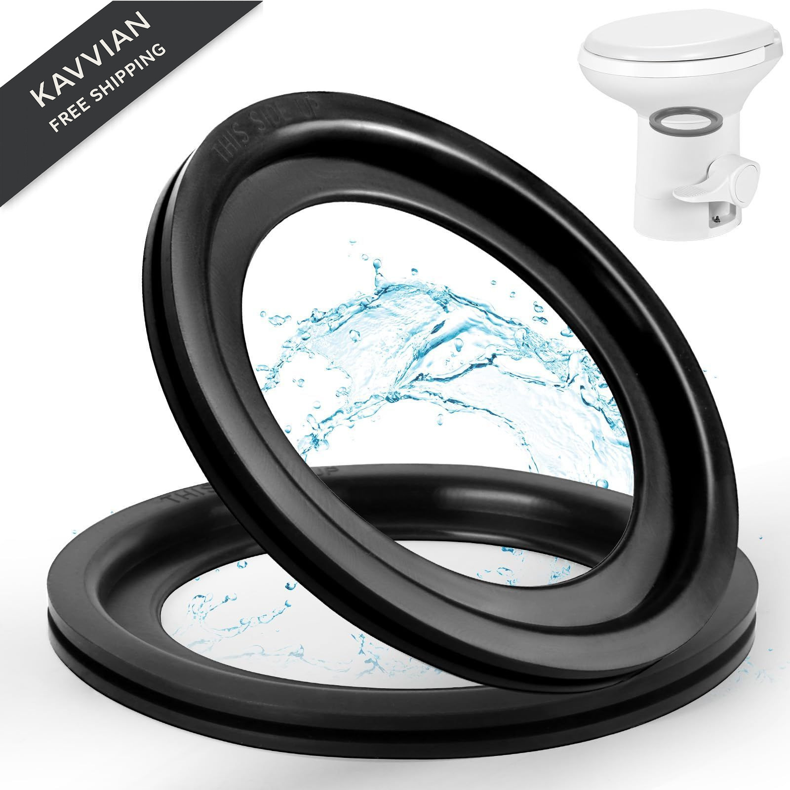 GuoluvSoo 2 Pack RV Toilet Seal 4" OD × 2.75" ID × 0.28" thick, Black