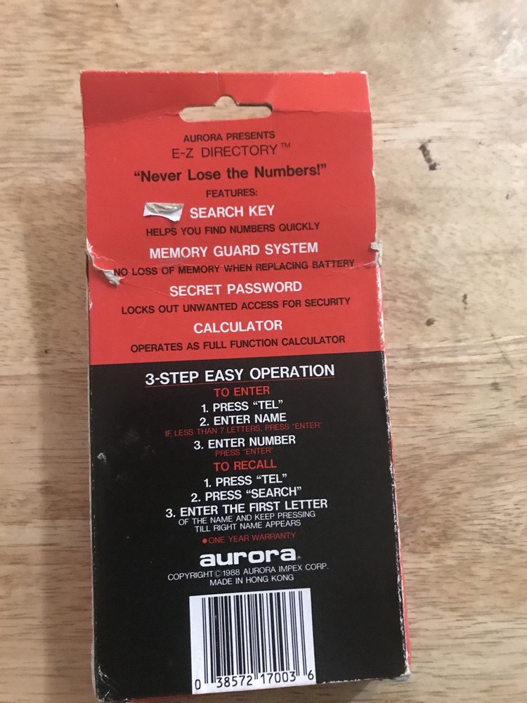 Aurora E-z Directory Can Memorize 166 Numbers