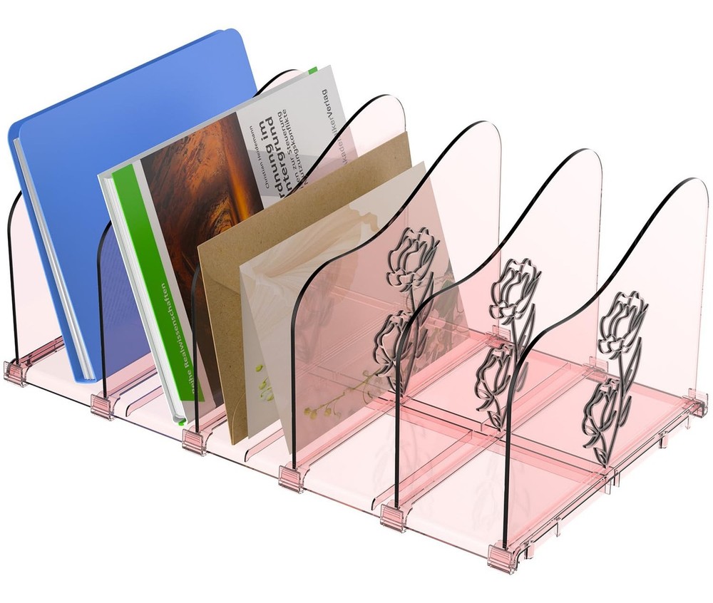 Adjustable Rose File Organizer for Desk, Vertical File Folder Holders for Mag...