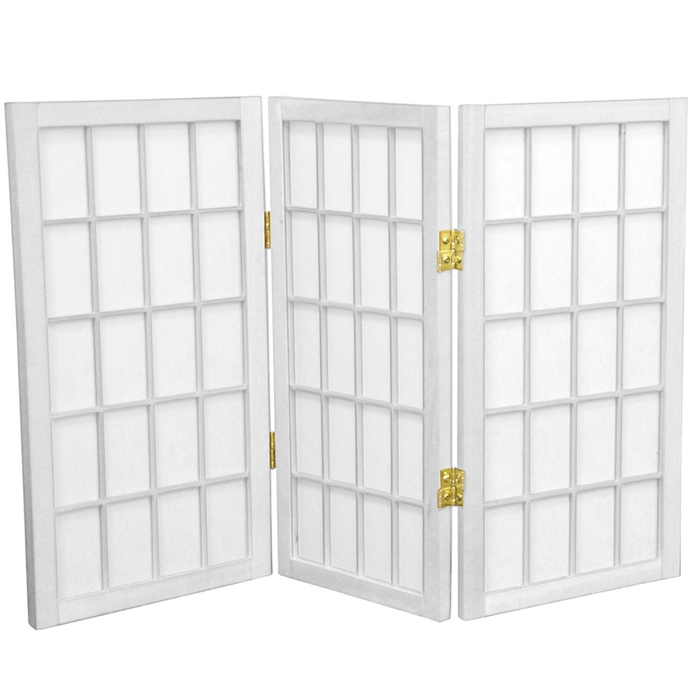 2 ft. Short Desktop Window Pane Shoji Screen - White - 3 Panels