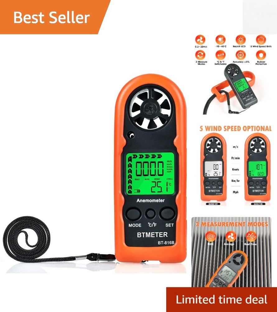 BT-816B Handheld Wind Speed Meter - Accurate Mini Anemometer with LCD Display