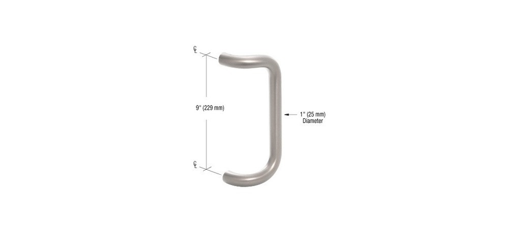 CRL Clear Anodized Solid Aluminum 9" Center Pull Handle 1" Diameter