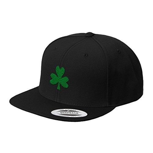 Shamrock Embroidered Flat Visor Snapback Hat Black