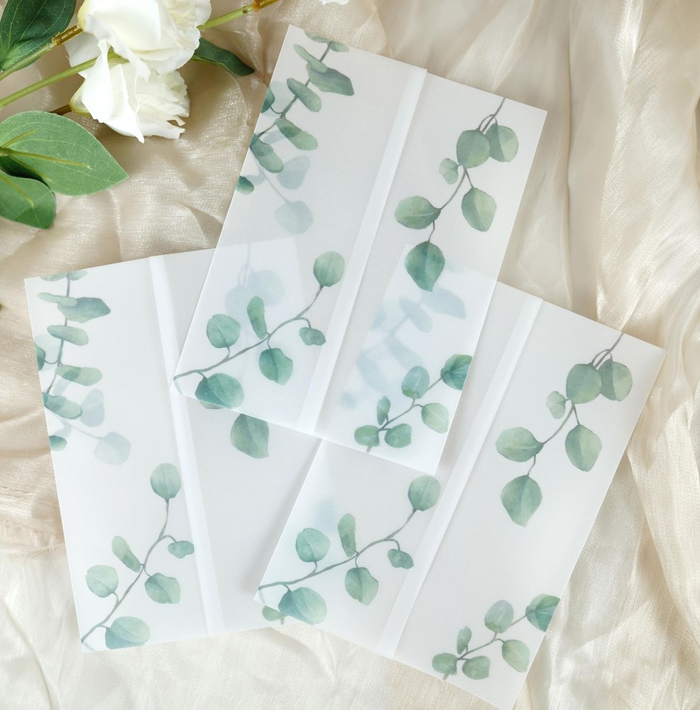 Greenery Printed Pre Folded Vellum Jackets for 5x7 Invitations Wrap 50 Pack
