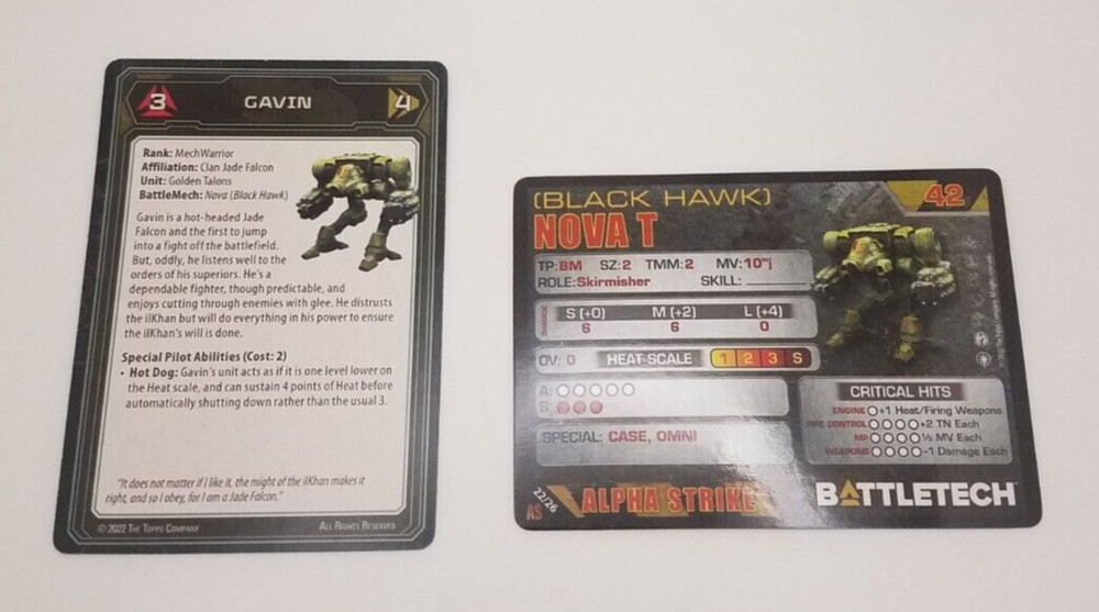 Battletech Alpha Strike - Nova (Black Hawk) *Mech & Cards*