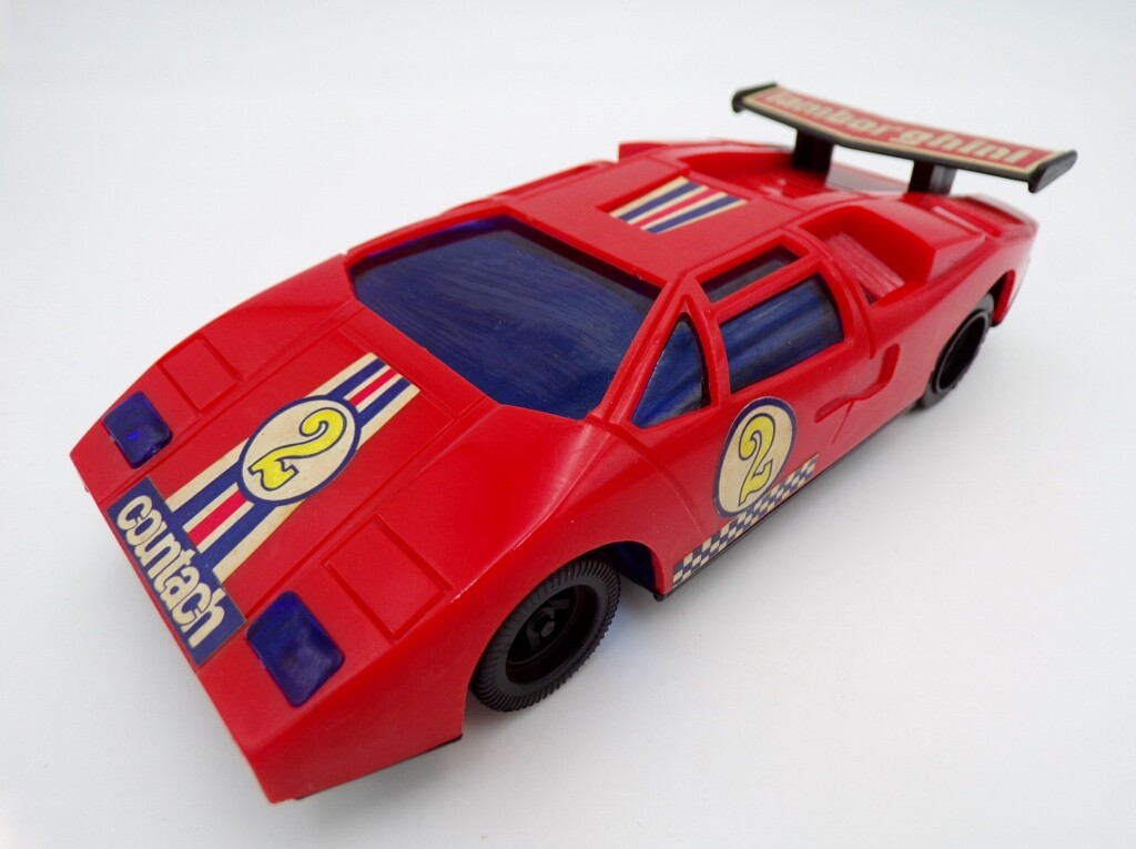 Vintage 70's T.P.S Japan Plastic Pull Back Lamborghini Countach NOS Nomura Toys
