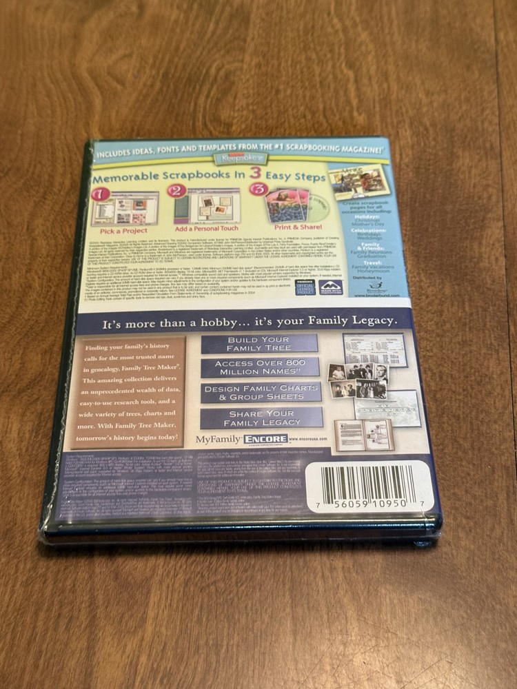 Broderbund Family Tree Maker & Scrapbook Designer Win XP CD-ROM Software NEW