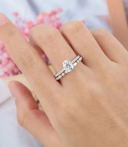 2.40 Ct Oval Cut Lab-Created White Diamond Wedding Ring Set 925 Sterling Silver