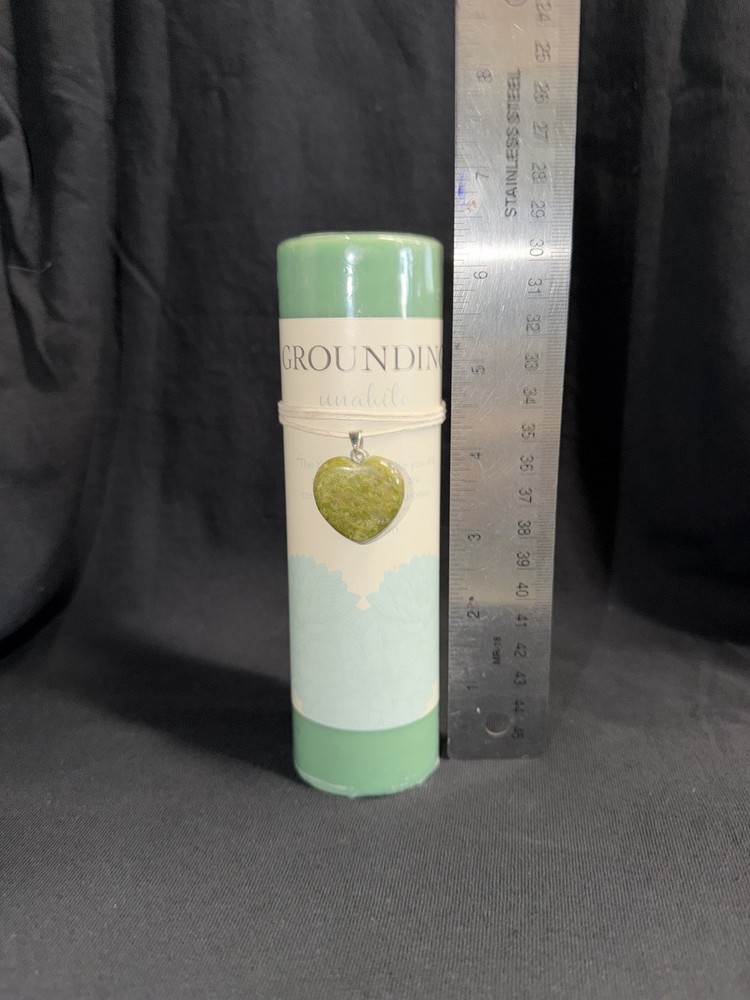 Grounding Candle with Unakite Heart Pendant