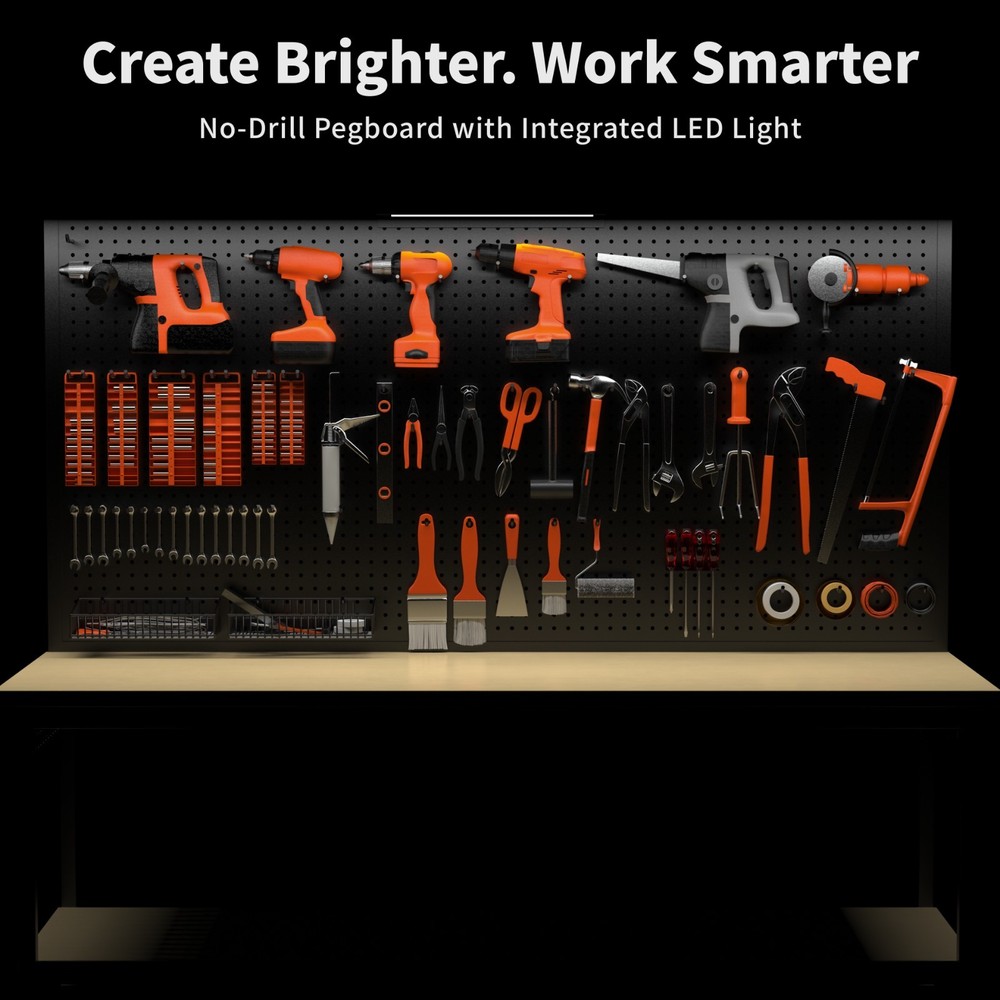60" Garage Workbench 2000LBS w/ Pegboard LED Light Adjustable Rolling Table