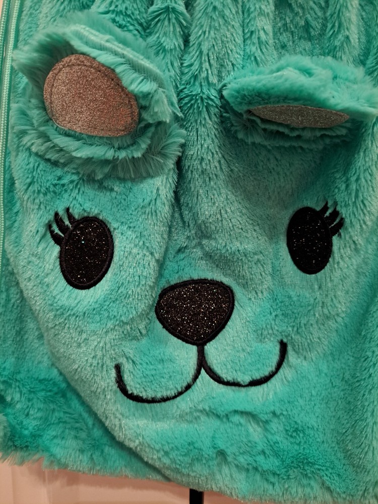 Girls Teal Bear Drawstring Backback New