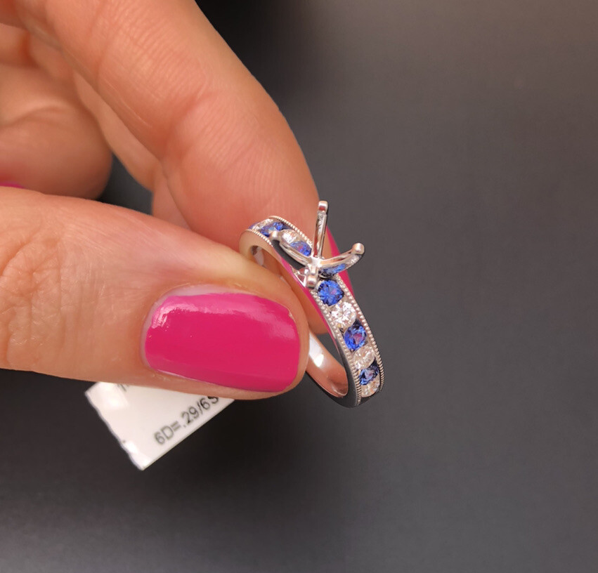 14k White Gold Sapphire And Diamond Engagement Ring Setting