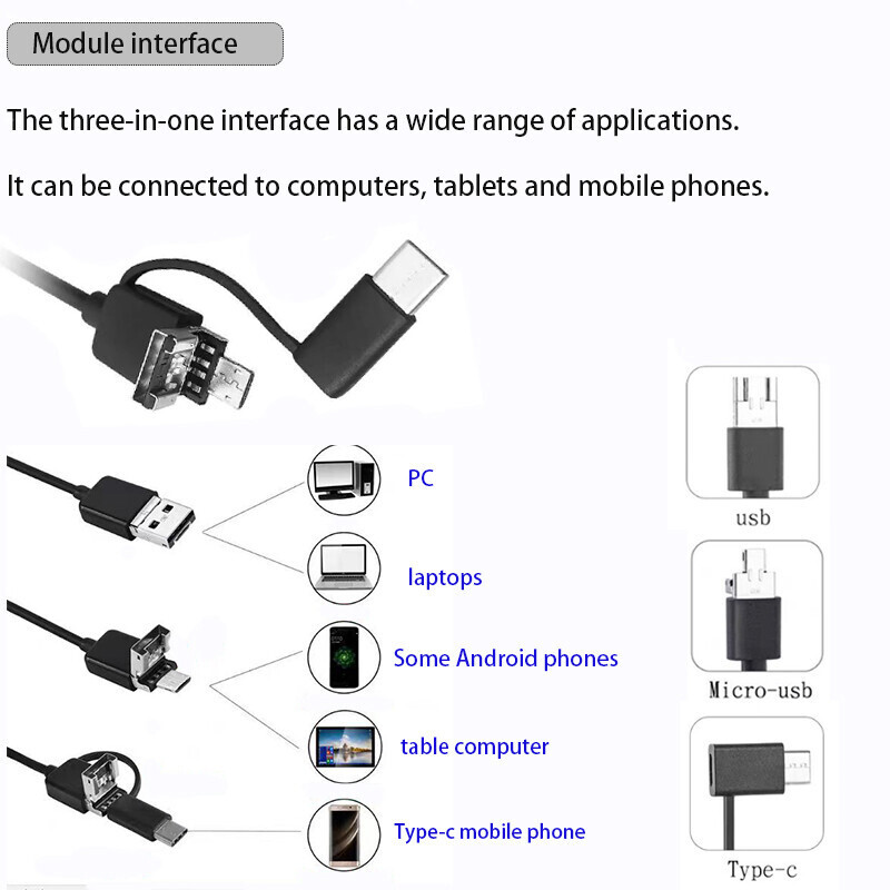 3.9mm 3in1 USB Endoscope Inspection Camera 720P USB Borescope Camera Module