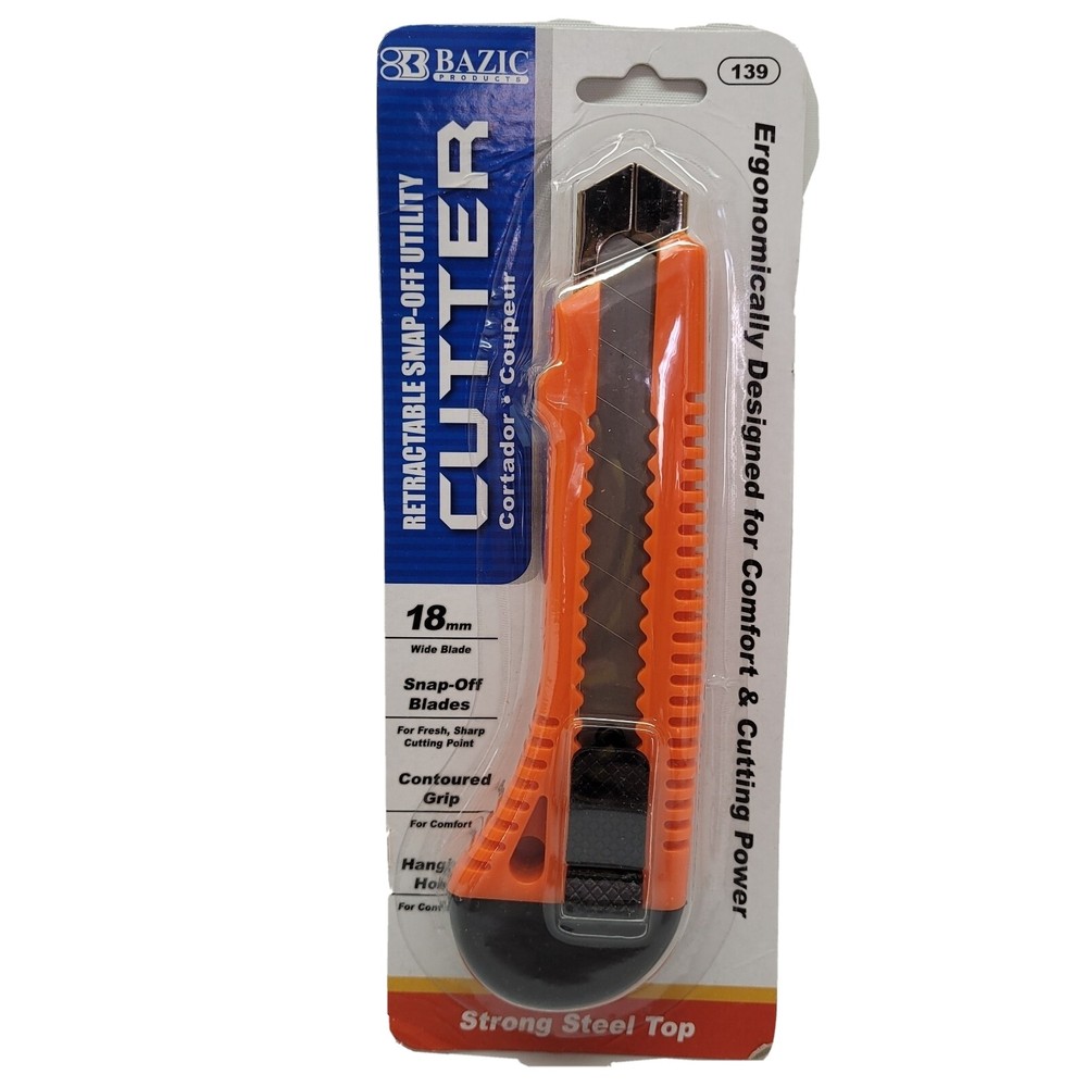 Bazic Orange Retractable Snap-Off Utility Cutter Ergonomically designed 18mm
