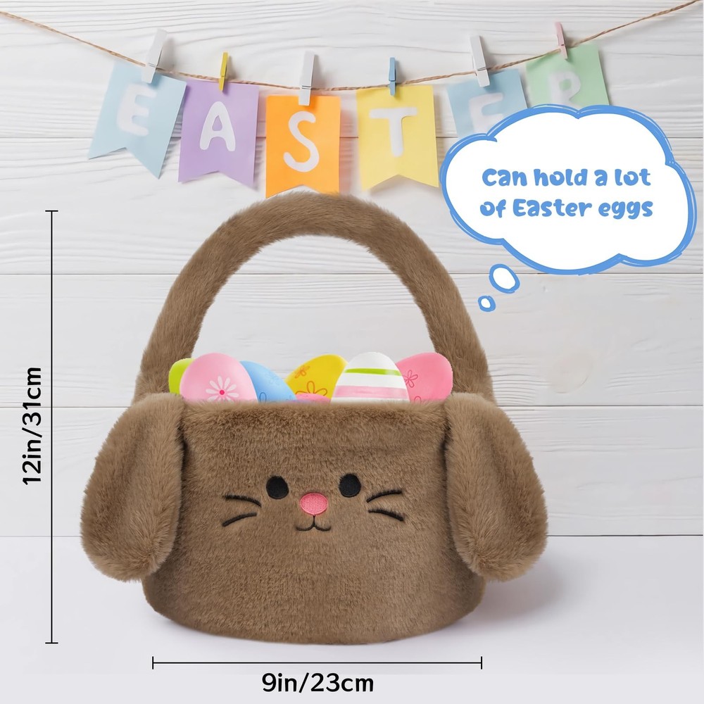 KOPHINYE Easter Baskets for Kids, Brown Bunny Easter Basket with Handle, Cute...