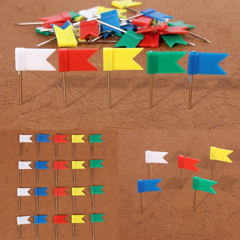 100PCS Flag Marker Shape Map Pins Cork Notice Board Push Assorted Office&Home E