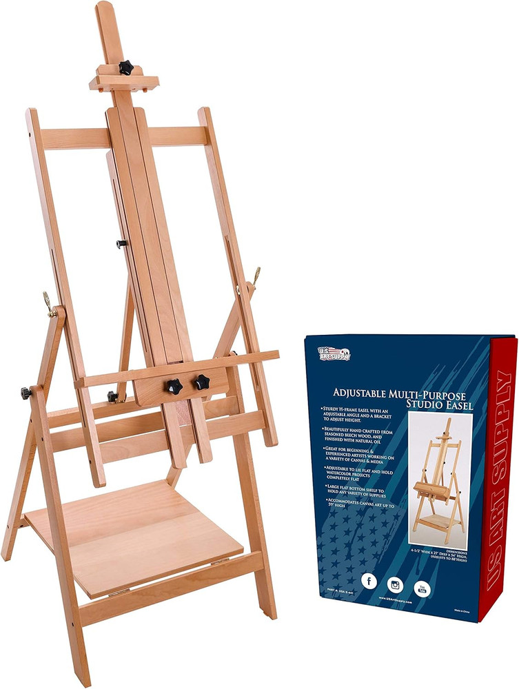 Large Adjustable H-Frame Multi-Purpose Studio Artist Easel - 88" High, Holds 59"