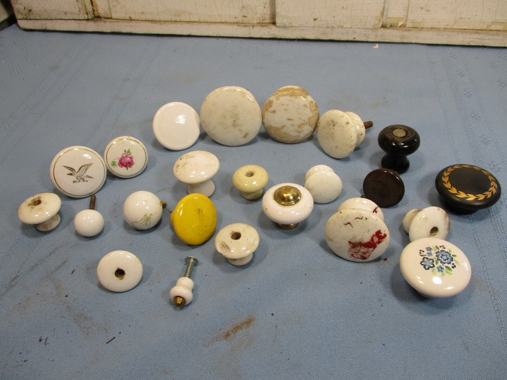 23 Porcelain Knobs / Pulls - Antique & Vintage - Nice, Worn, Used Condition