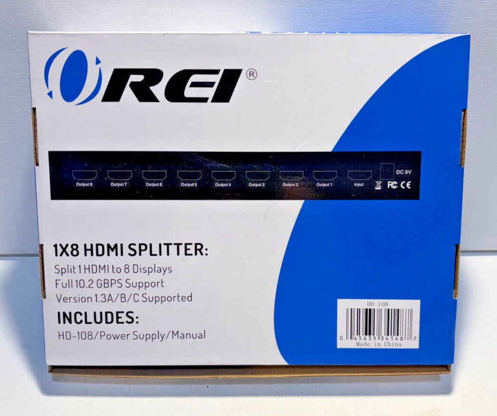 OREI 1X8 HDMI Splitter Version 1.3A/B/C Supported Full 10.2GBPS Support