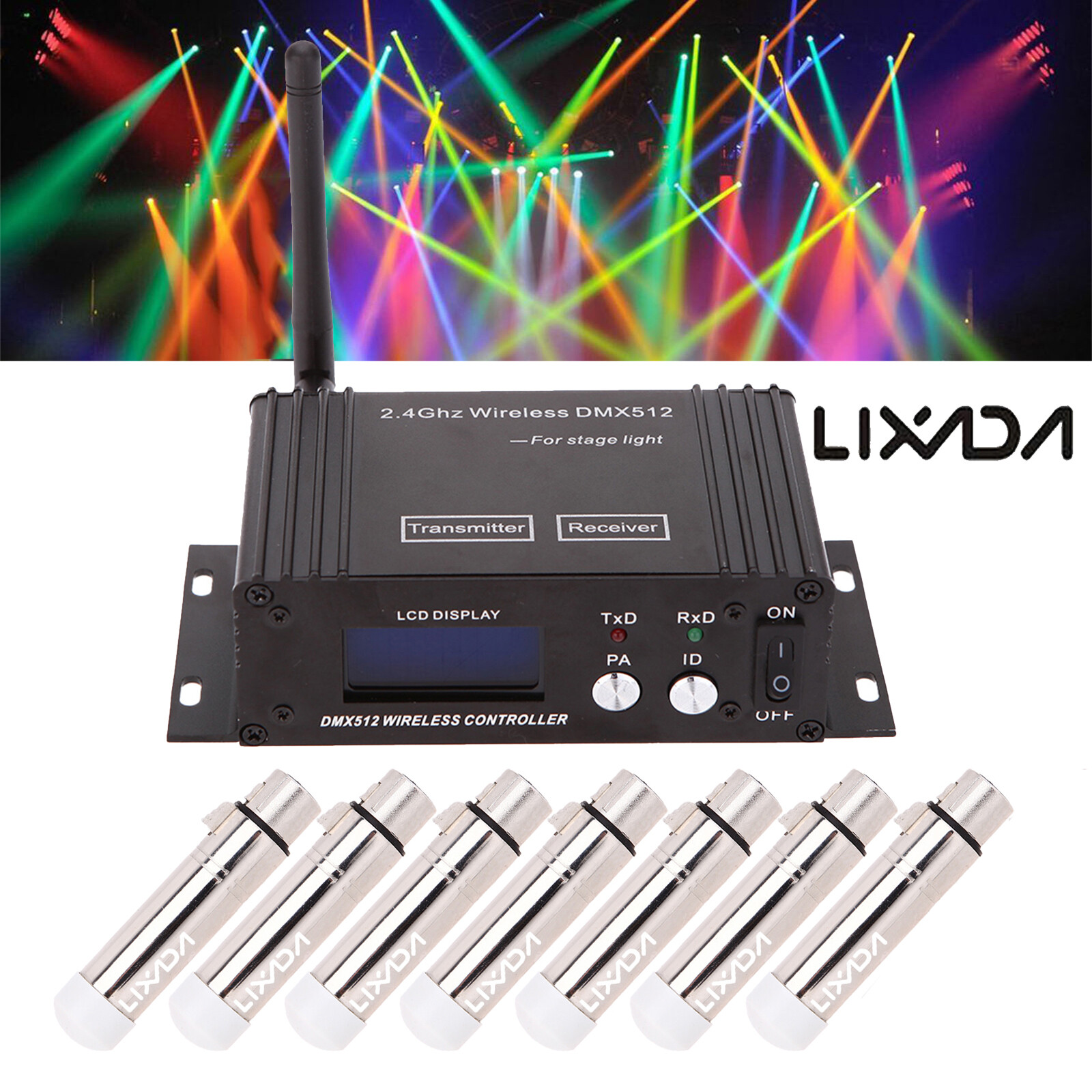 2.4G ISM Wireless DMX512 Stage Light Receiver Transmitter Repeater Kits O4R1