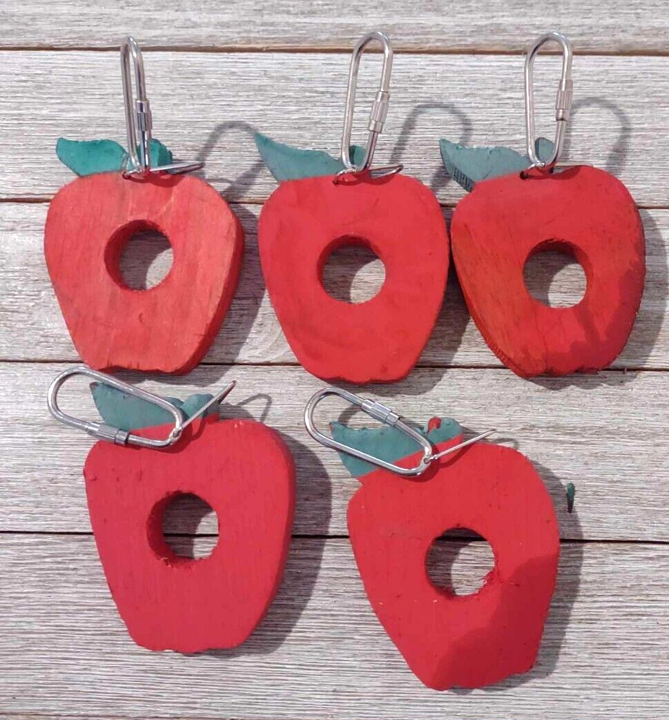 5-Hanging Wooden Red Apple Pet Chew Toys Chinchilla Bird