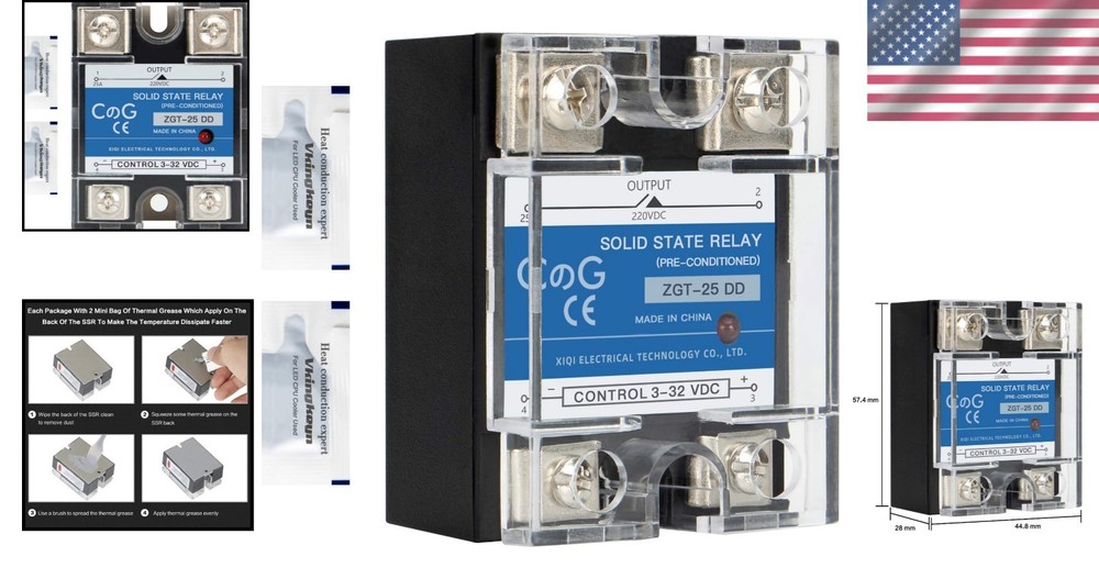 Durable Solid State Relay SSR-25DD, 25A, Panel Mount with Thermal Grease