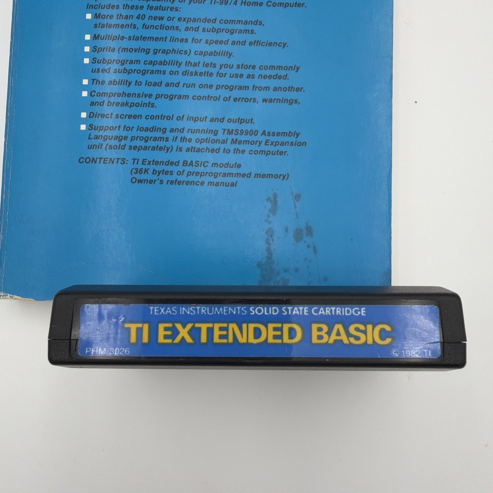 TI-99/4A Extended BASIC PHM 3026 Cartridge w/ Manual Tested