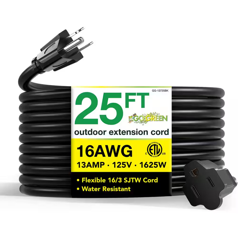 25 Ft. 16/3 Heavy Duty Extension Cord - Black