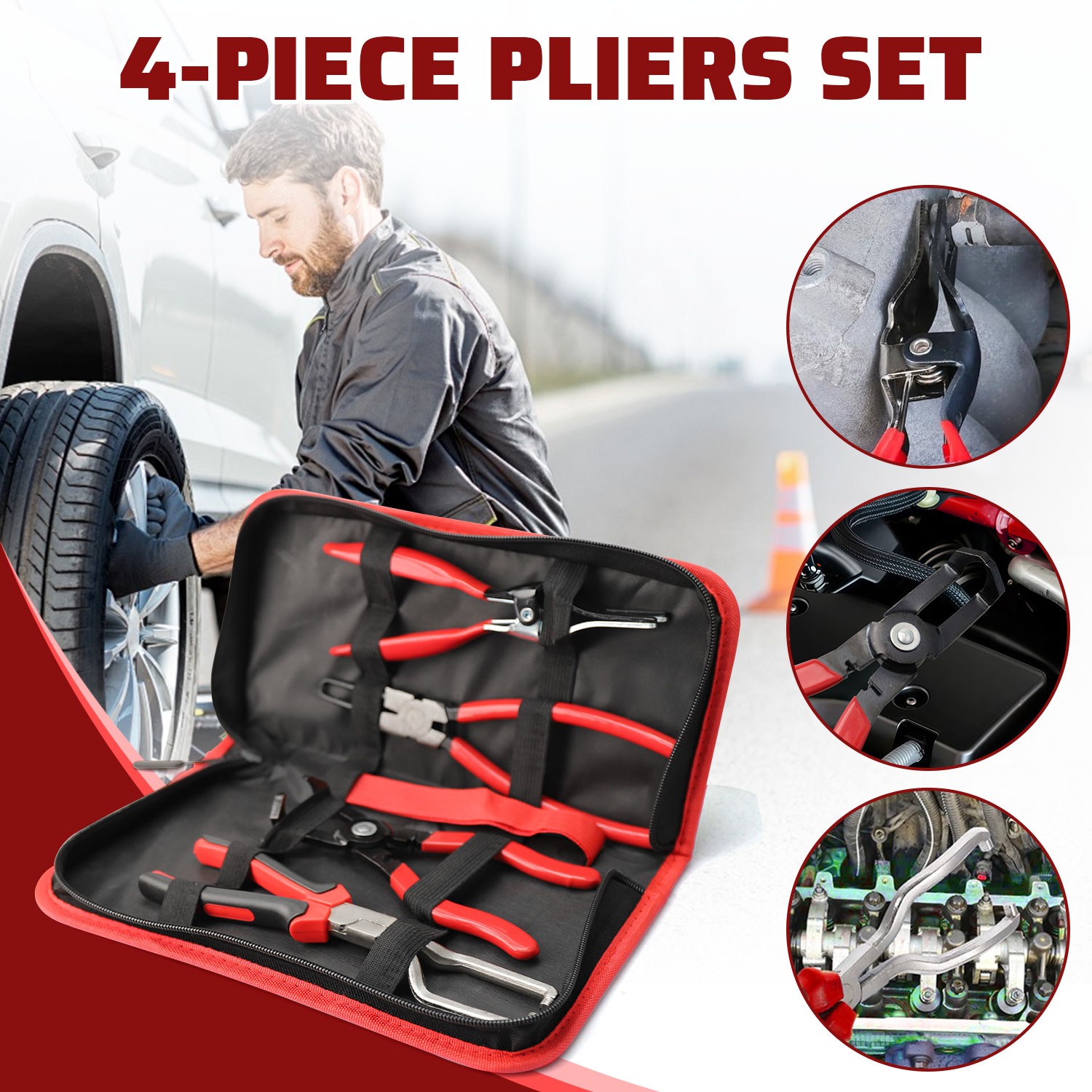 4Pcs Hose Clamp Pliers Remover Kit Water Pipe Fuel Spring Removal Tool Pipe Clip