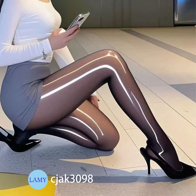 Black Pantyhose for Women Nude Silky Sheer Oily Shiny High Gloss Tights to Waist