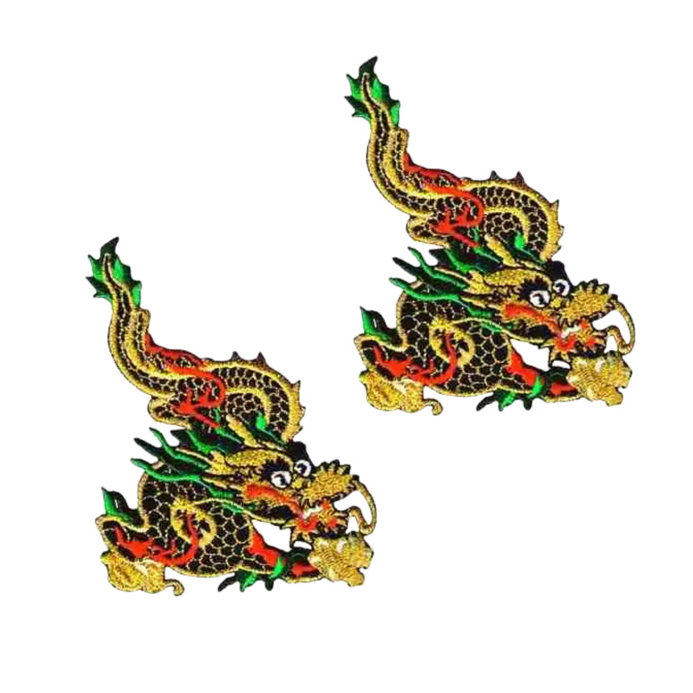 Metallic Gold Chinese Dragon (2-Pack) Iron On Patch