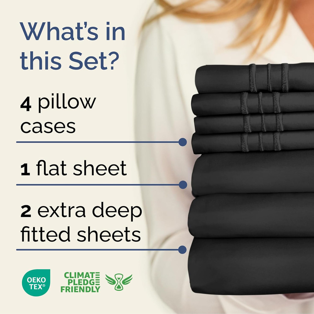 Extra Deep Split King Sheet Set - 7 Piece Breathable & Cooling Sheets - Hotel Lu