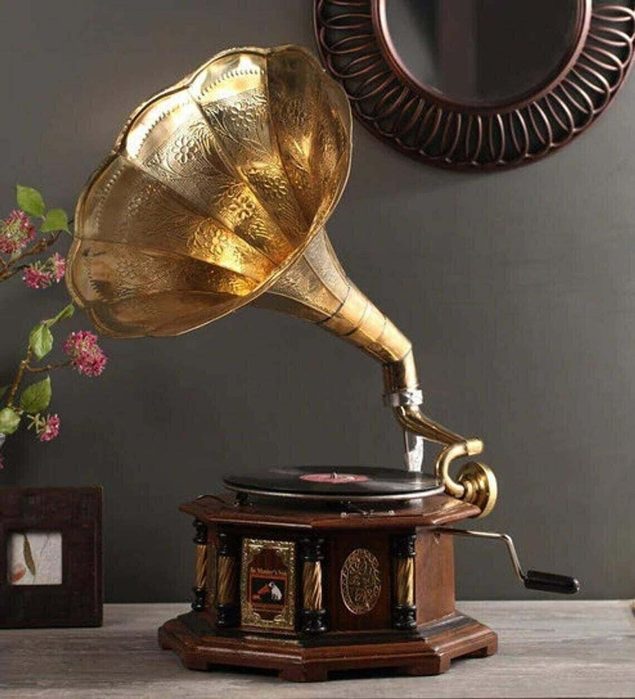 Handmade Gramophone Antique Fully Functional Working Phonograph Win-Up Record