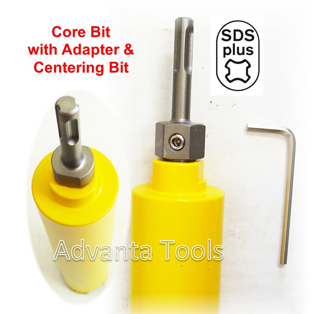 4” Dry Diamond Core Bit for Hard Concrete w/ SDS Plus Adapter & Pilot Bit