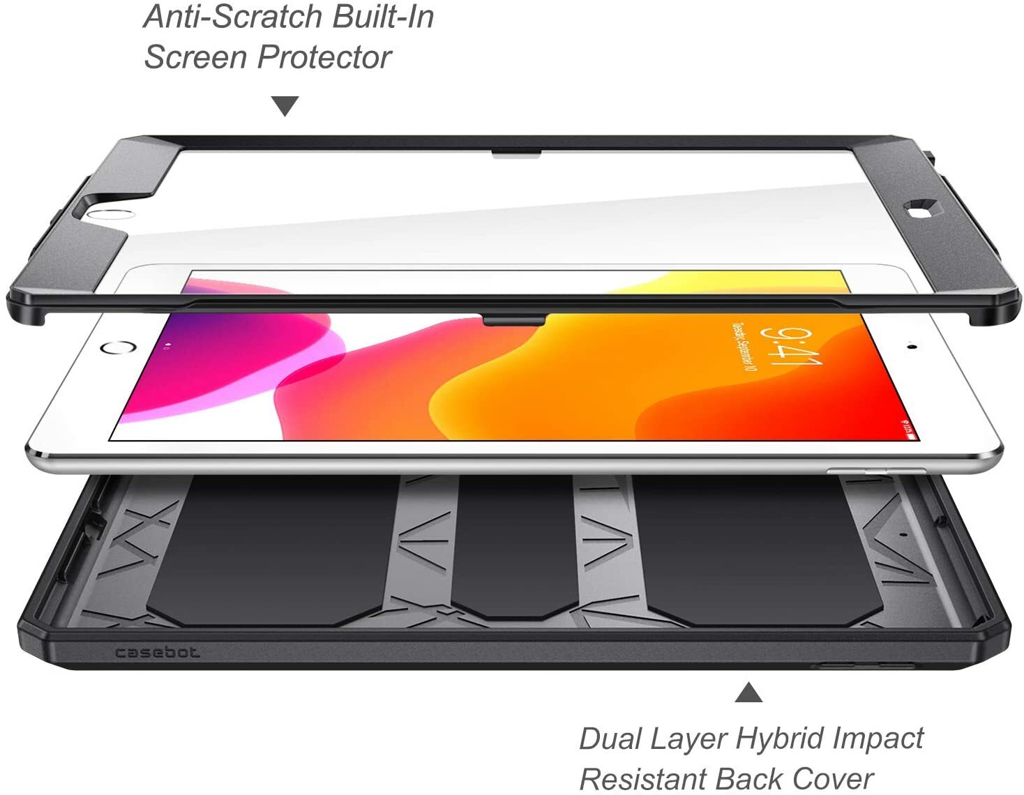 For iPad 10.2" 9th Generation 2021 Rotating Case Cover Built-in Screen Protector