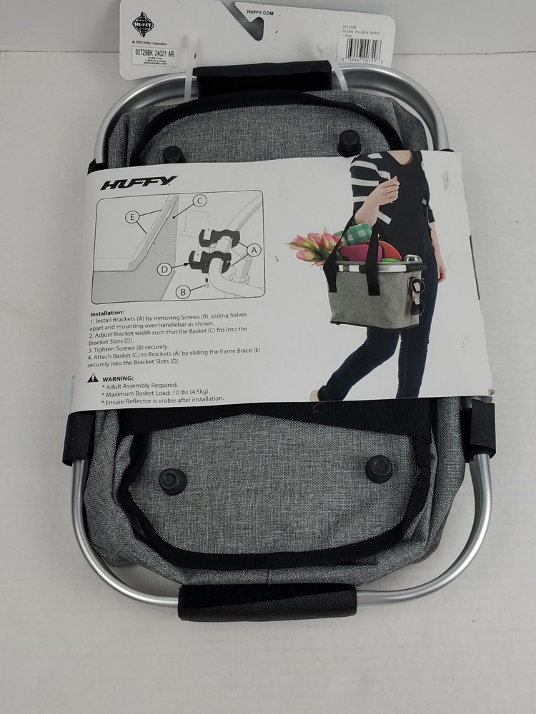 Huffy Designer Foldable Gray Basket with Mounting bracket NEW