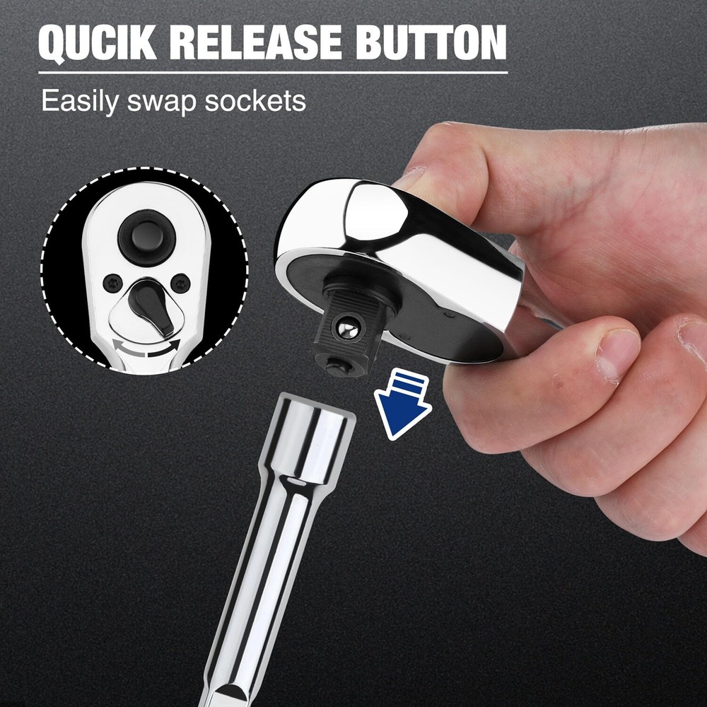 WORKPRO 1/2" Drive Ratchet Handle Quick-Release Reversible Ratchet Sets 72-Tooth