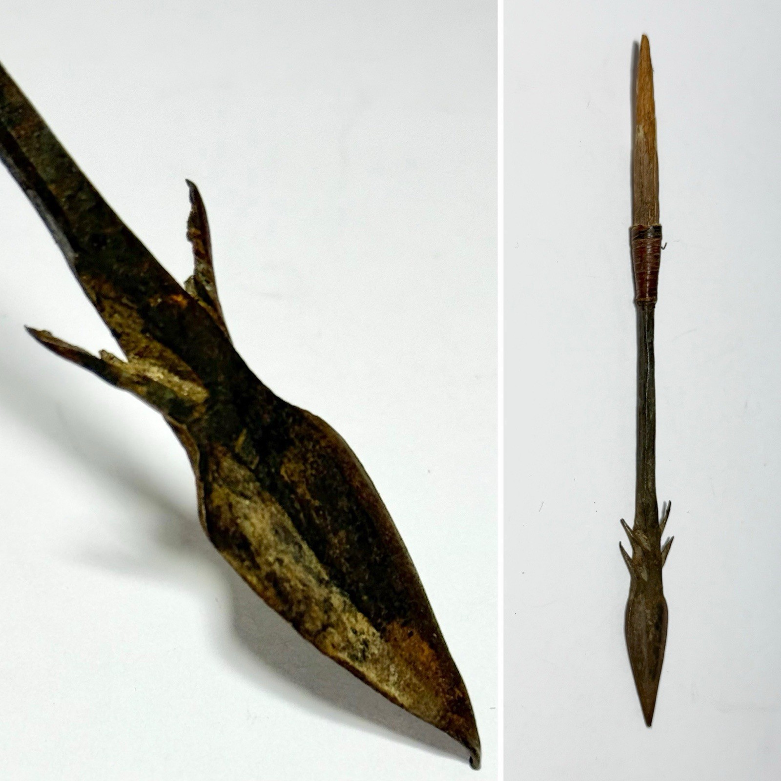 Antique African Spears Tribal Weapons Wood & Iron 3-Piece Set