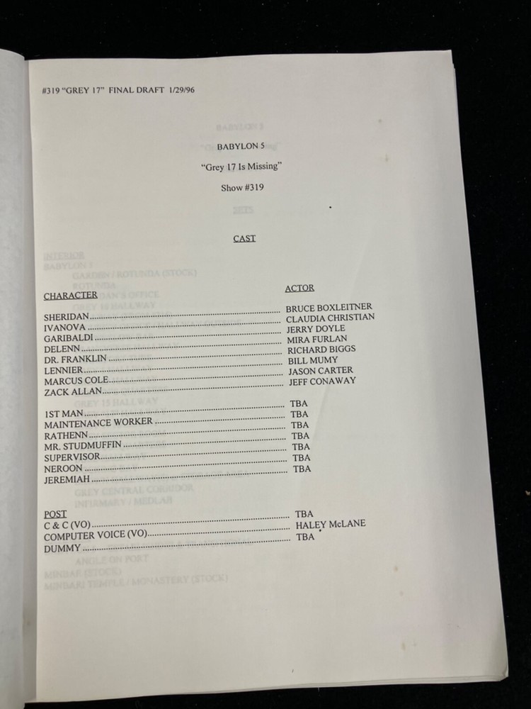 BABYLON 5 TV SCRIPT BY J. MICHAEL STRACZYNSKI, 1/29/96 #319 "GREY 17 IS MISSING"