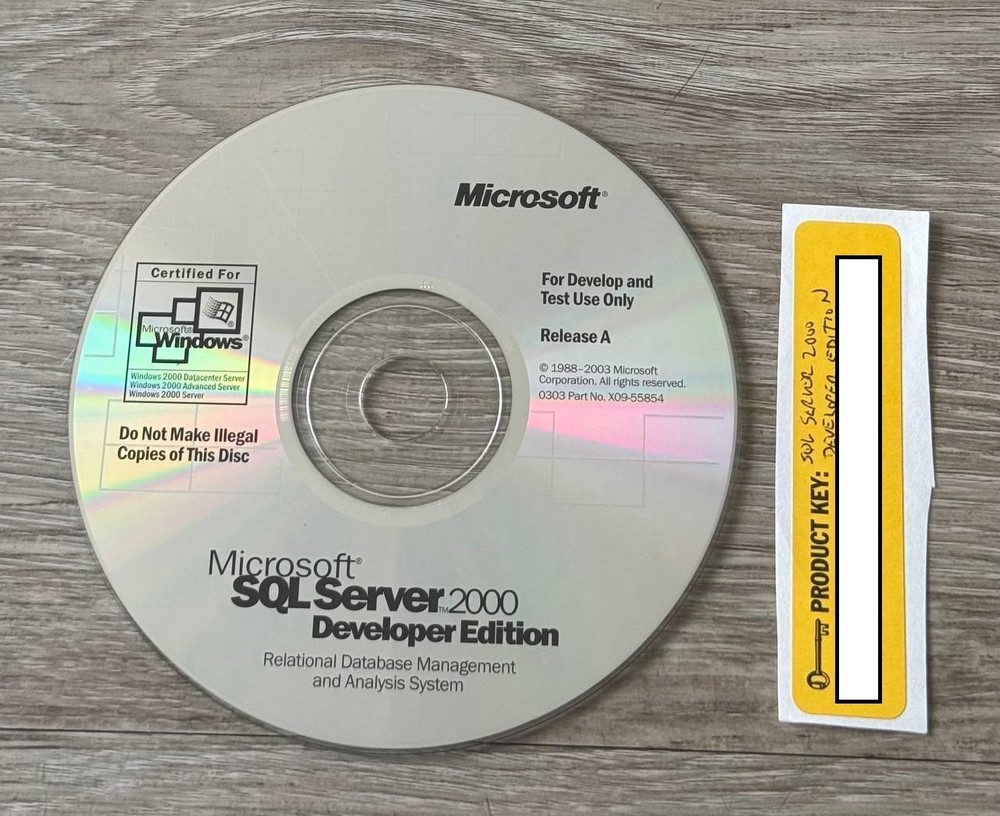 Microsoft SQL Server 2000 Developer Edition CD Release A w/ Product Key