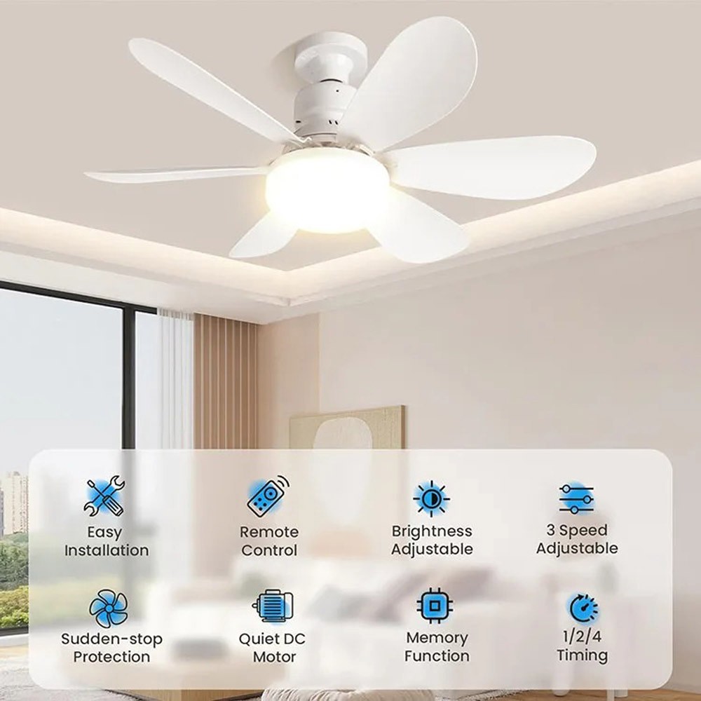 Ceiling Fans Socket Fan Light Remote Control Dimmable Screw In Flower LED Lights