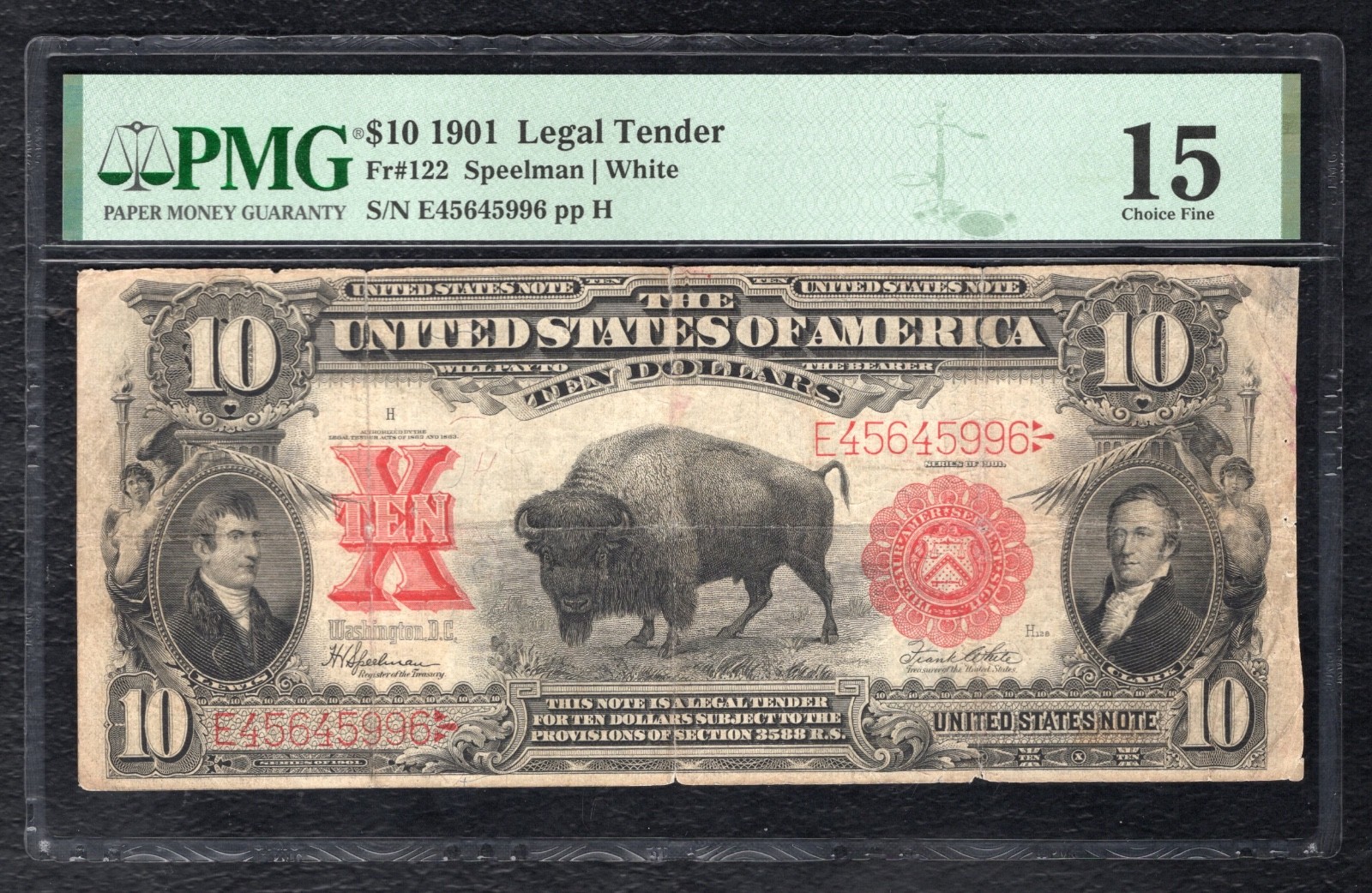 FR. 122 1901 $10 “BISON” LEGAL TENDER UNITED STATES NOTE PMG CHOICE FINE-15