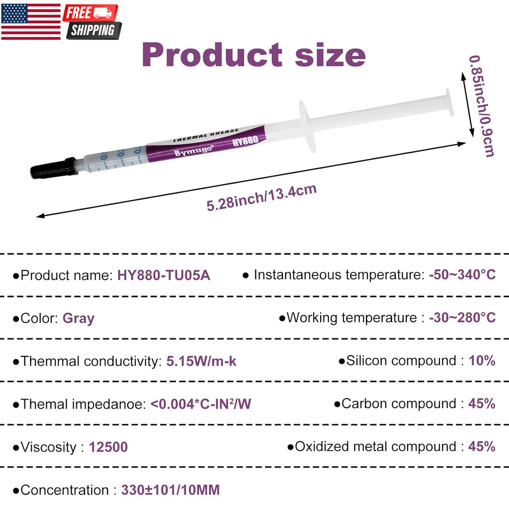 10 Pack HY880 Thermal Paste Kit 5.15 W/mK 1g/pc CPU GPU Heatsink Compound Comput