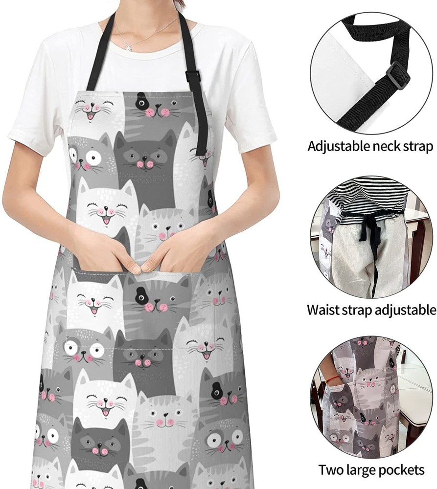 Adjustable Cooking Kitchen Apron Unisex Chef Cute 2 Pockets