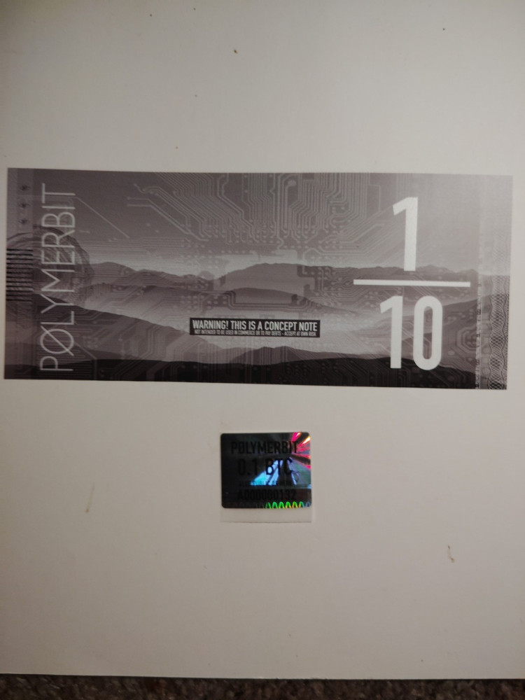 2016 Polymerbit 0.1 BTC Bitcoin Concept Note 2016 Serial #A000000132 Unfunded