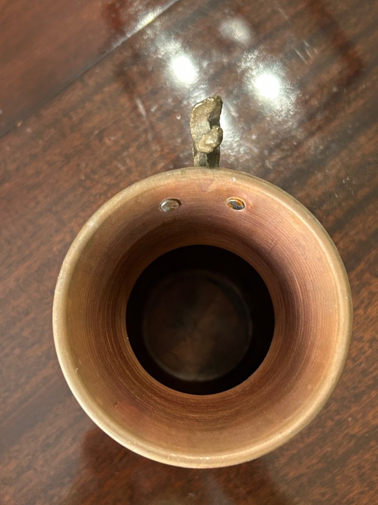 Antique Copper Ewer Pitcher Stylized Copper Handle Persian Home Décor 6 ½”