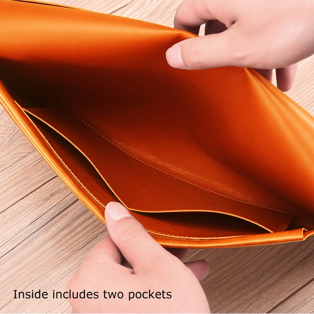 A4 File Folder PU Leather Document Holder Envelope Case Snap Closure Orange