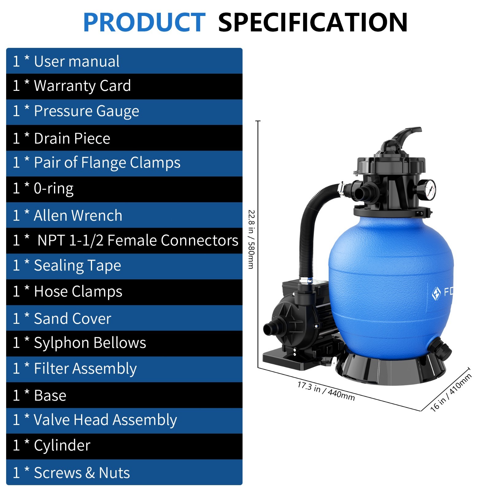 FOTING Sand Filter Pump for Above Ground Pool with Timer, Swimming Pumps System
